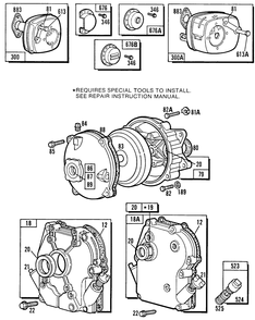 Mufflers,gear Case,crankcase Diagram and Parts List for 131232-0400-XX  Briggs and Stratton Engine